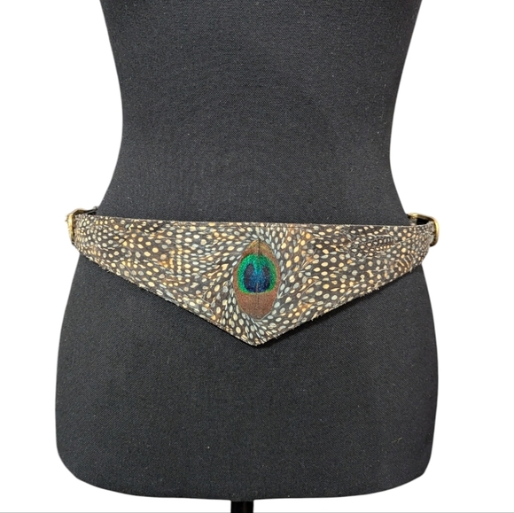 Vintage Peacock Feather Statement Belt Art 707 Boho S/M main image 6